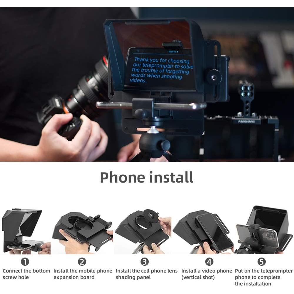 Teleprompter AMBITFUL 7.5'' con trípode para smartphone y DSLR