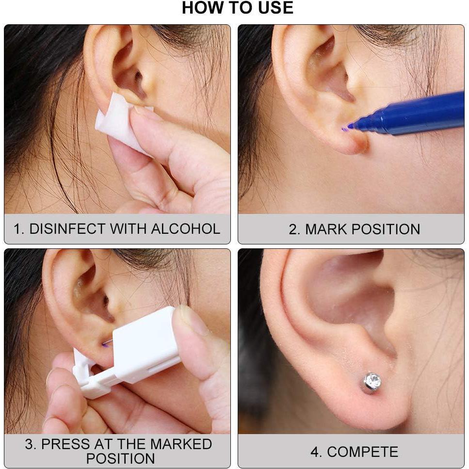 Kit de Perforación de Orejas KUNWEI con Aretes de 3-5 mm Plata