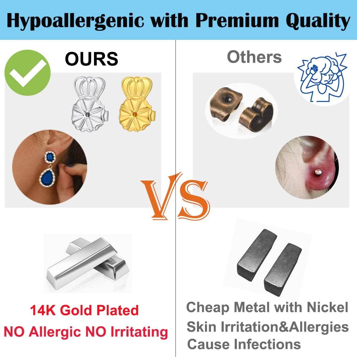 3 Pares de Respaldo de Aretes Ajustables Kouley Oro 14K