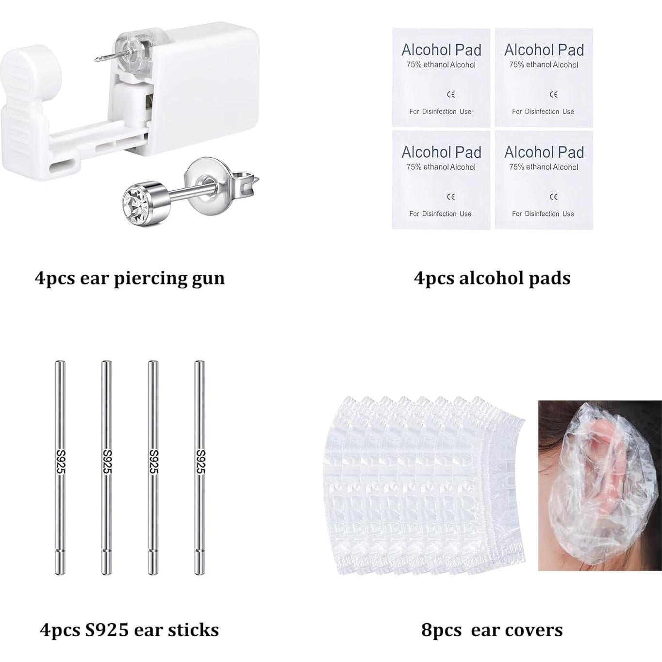 Kit de Perforación de Orejas DJCIW 21 Piezas Oro 3mm CZ