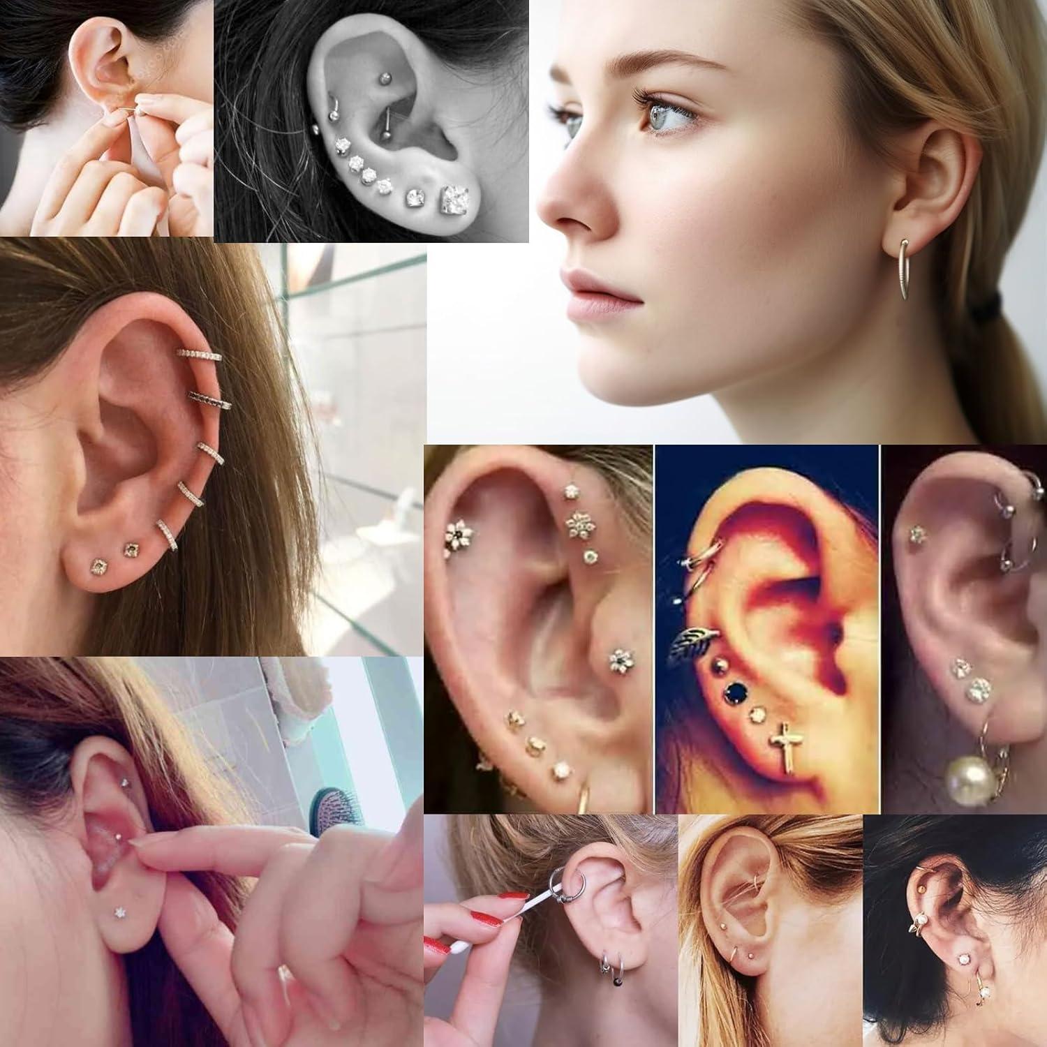 Kit de perforación de orejas YINPAD con 24 pendientes plata