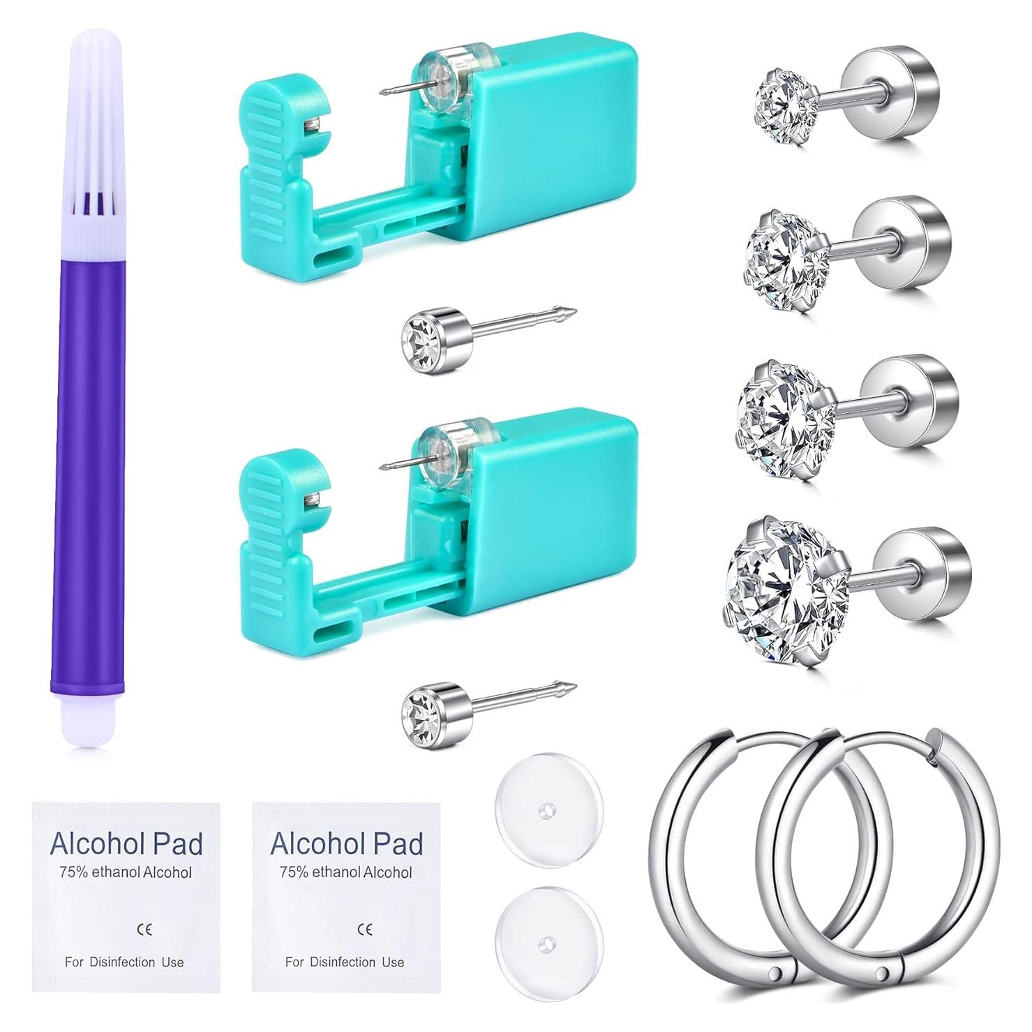 Kit de Perforación de Orejas QWALIT con 4 Pendientes Repuestos