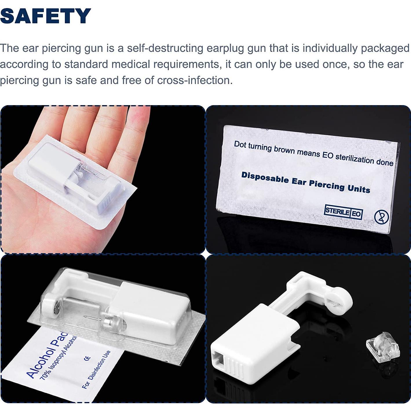 Kit de perforación de orejas desechable ZC - 4 pistolas con aretes