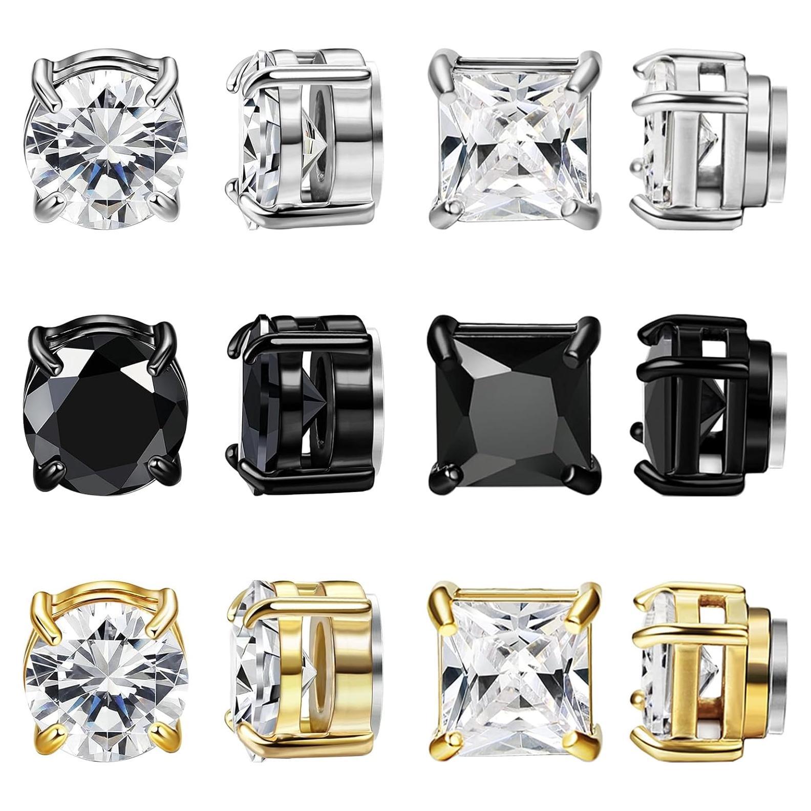 Pendientes Magnéticos Unisex NEWITIN Acero Inoxidable 6 Pares