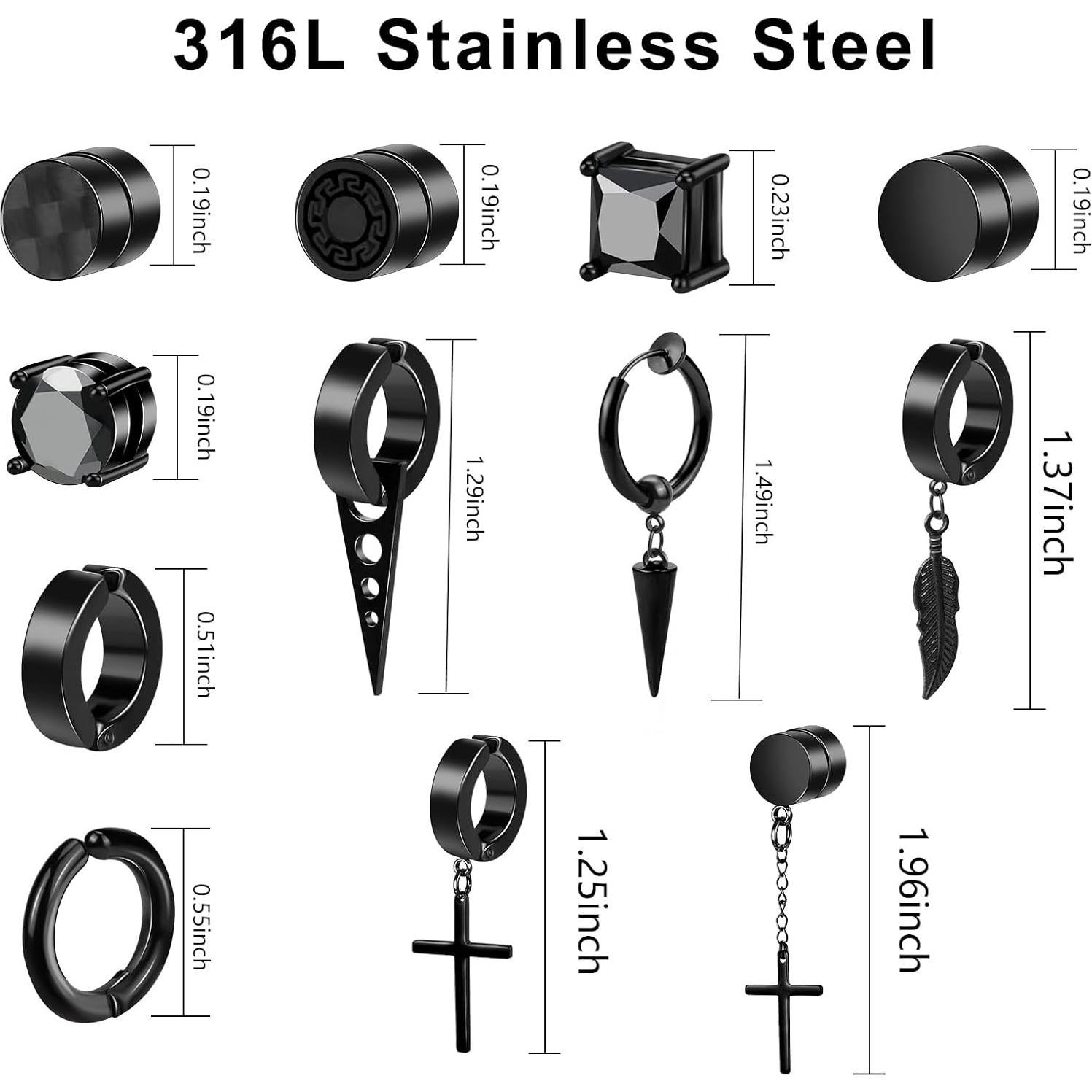 Pendientes Magnéticos ONESING 12 Pares Clip On Negros