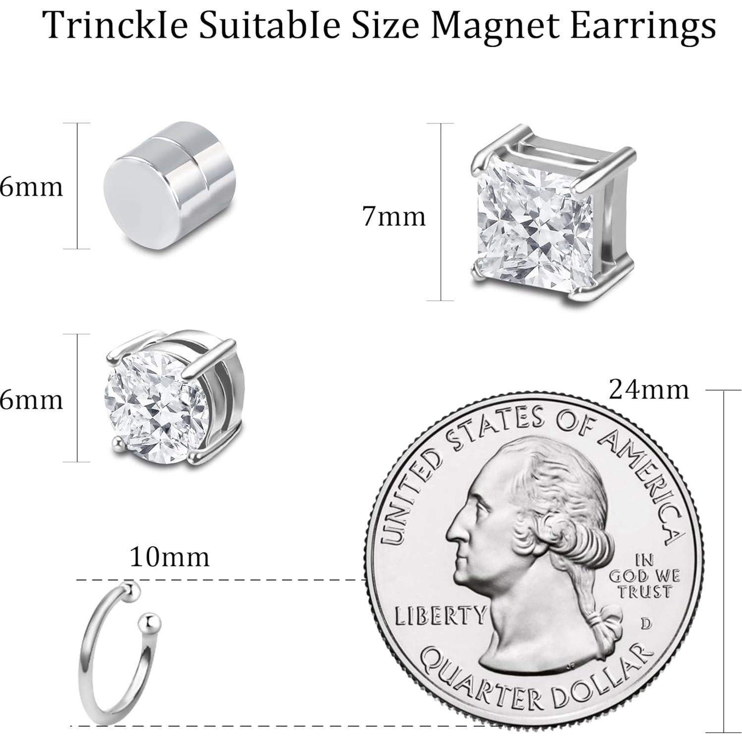 Pendientes Magnéticos Plateados Unisex Acero Inoxidable 4 Pares