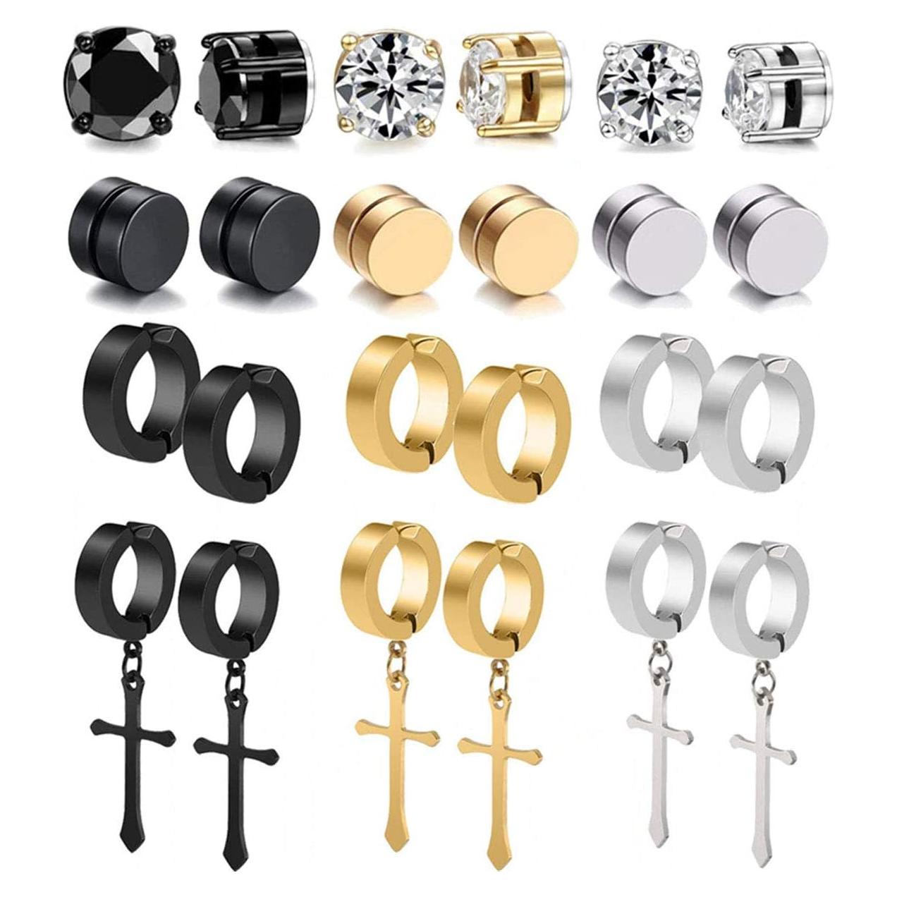 Set de Pendientes Magnéticos WAINIS 12 Pares Acero Inoxidable