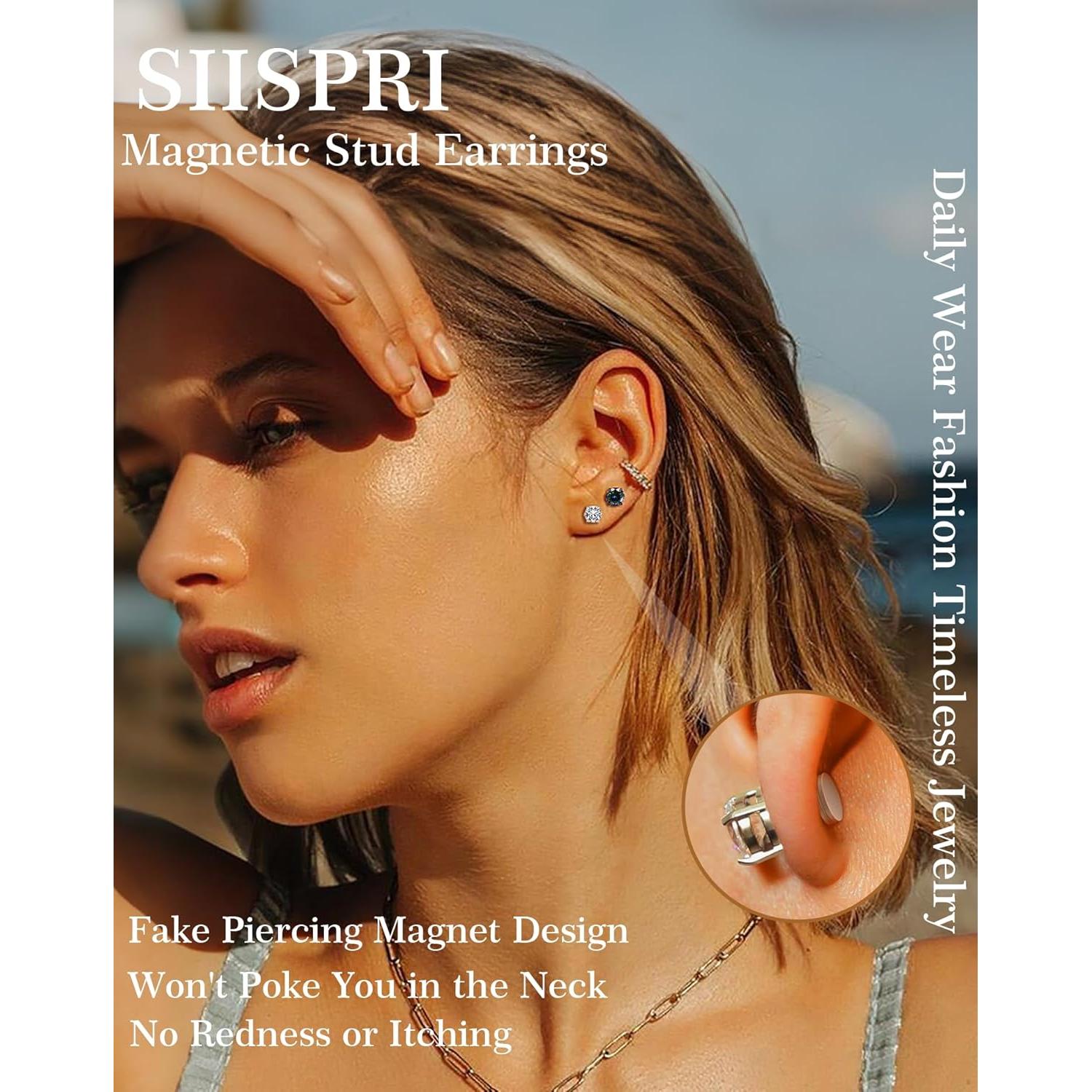 Pendientes Magnéticos SIISPRI 4 Pares Acero Inoxidable 6mm