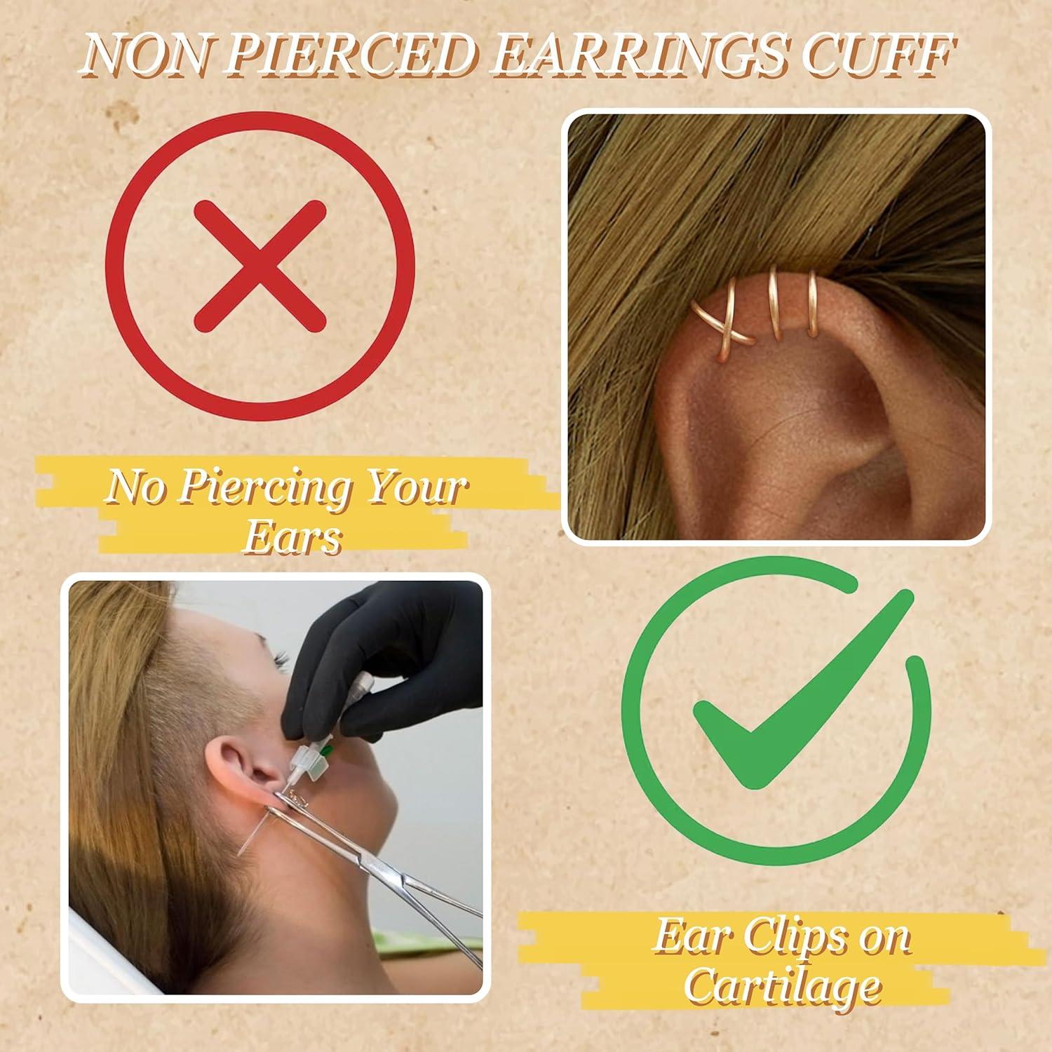 Pendientes de Clip para Cartílago sin Perforar YANCHUN - Cuff Dorado