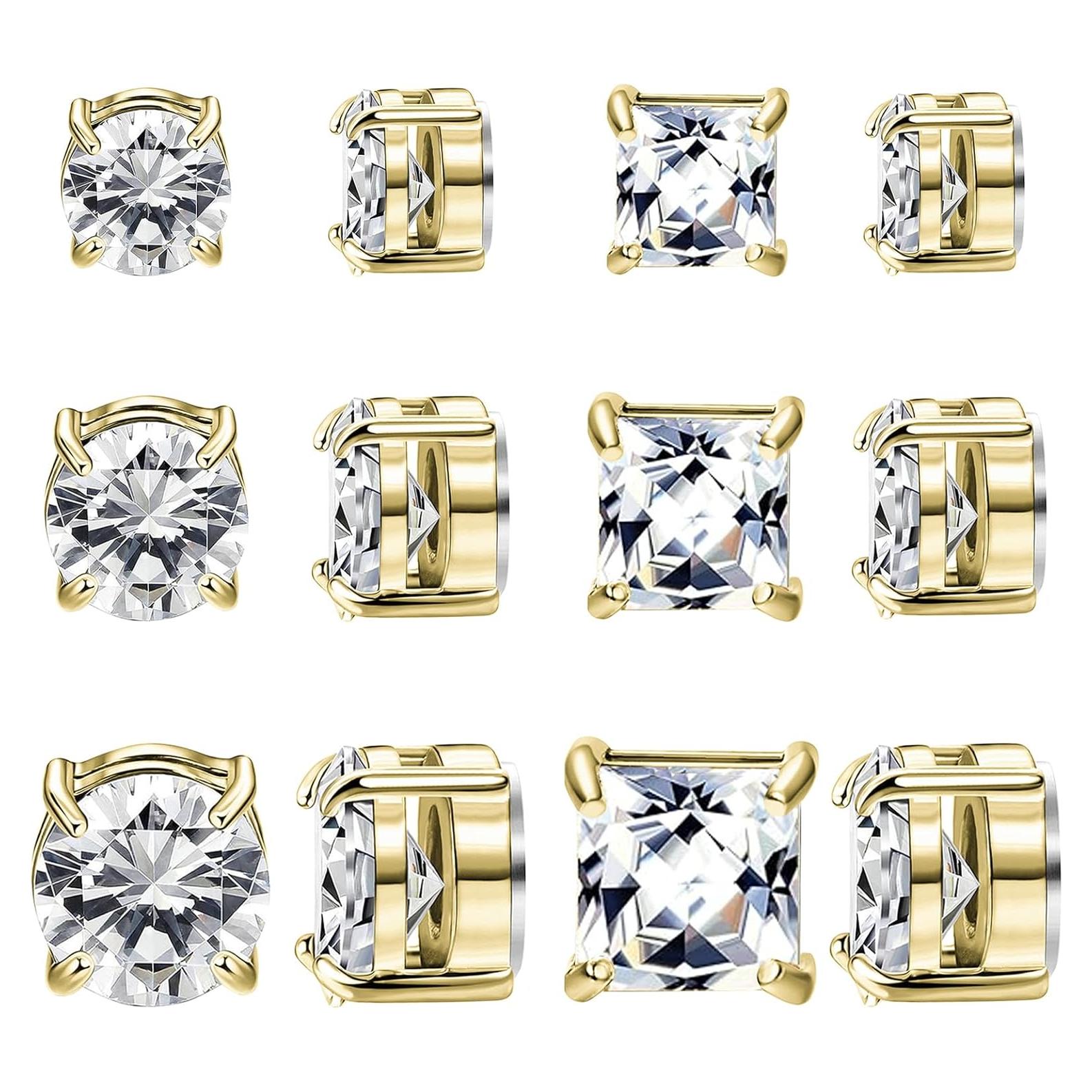 Pendientes Magnéticos Unisex NEWITIN Acero Inoxidable 6 Pares 6-9mm