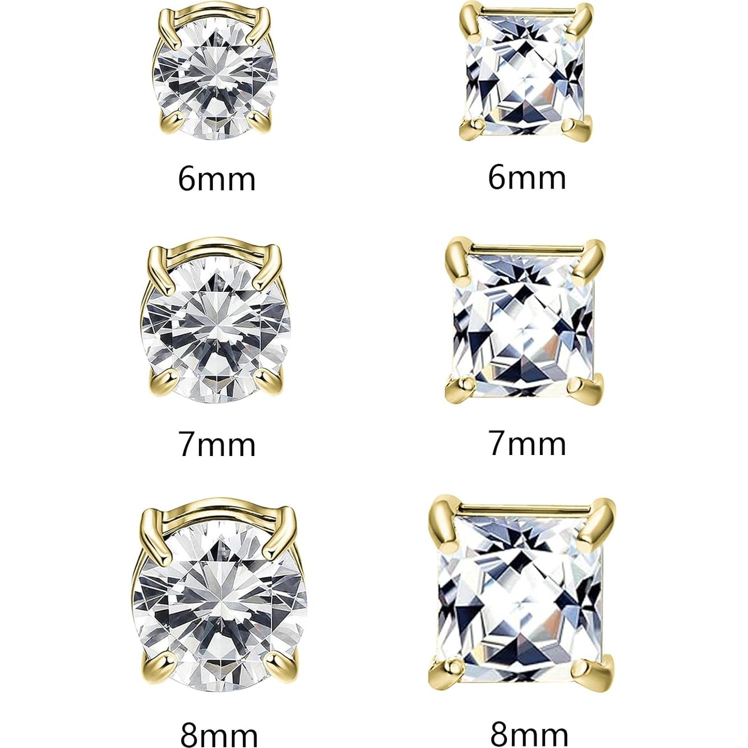 Pendientes Magnéticos Unisex NEWITIN Acero Inoxidable 6 Pares 6-9mm