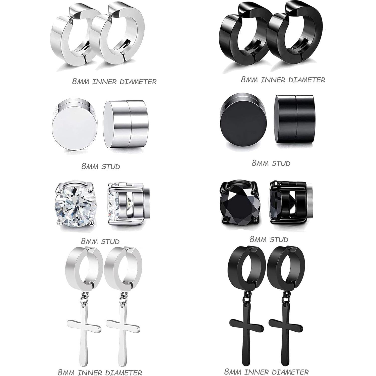 Pendientes Magnéticos WAINIS 13 Pares Acero Inoxidable No Perforados