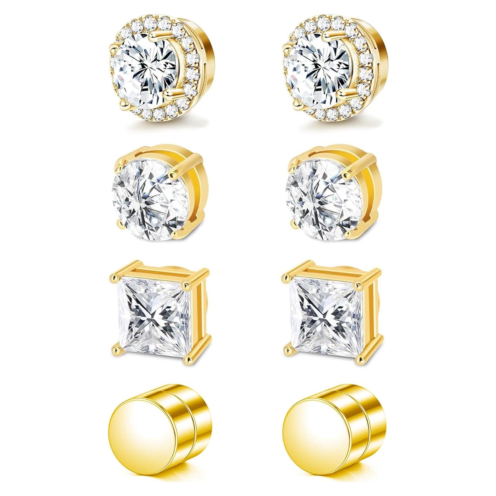 Pendientes Magnéticos Hipoalergénicos SIISPRI Oro 18K CZ 4 Pares