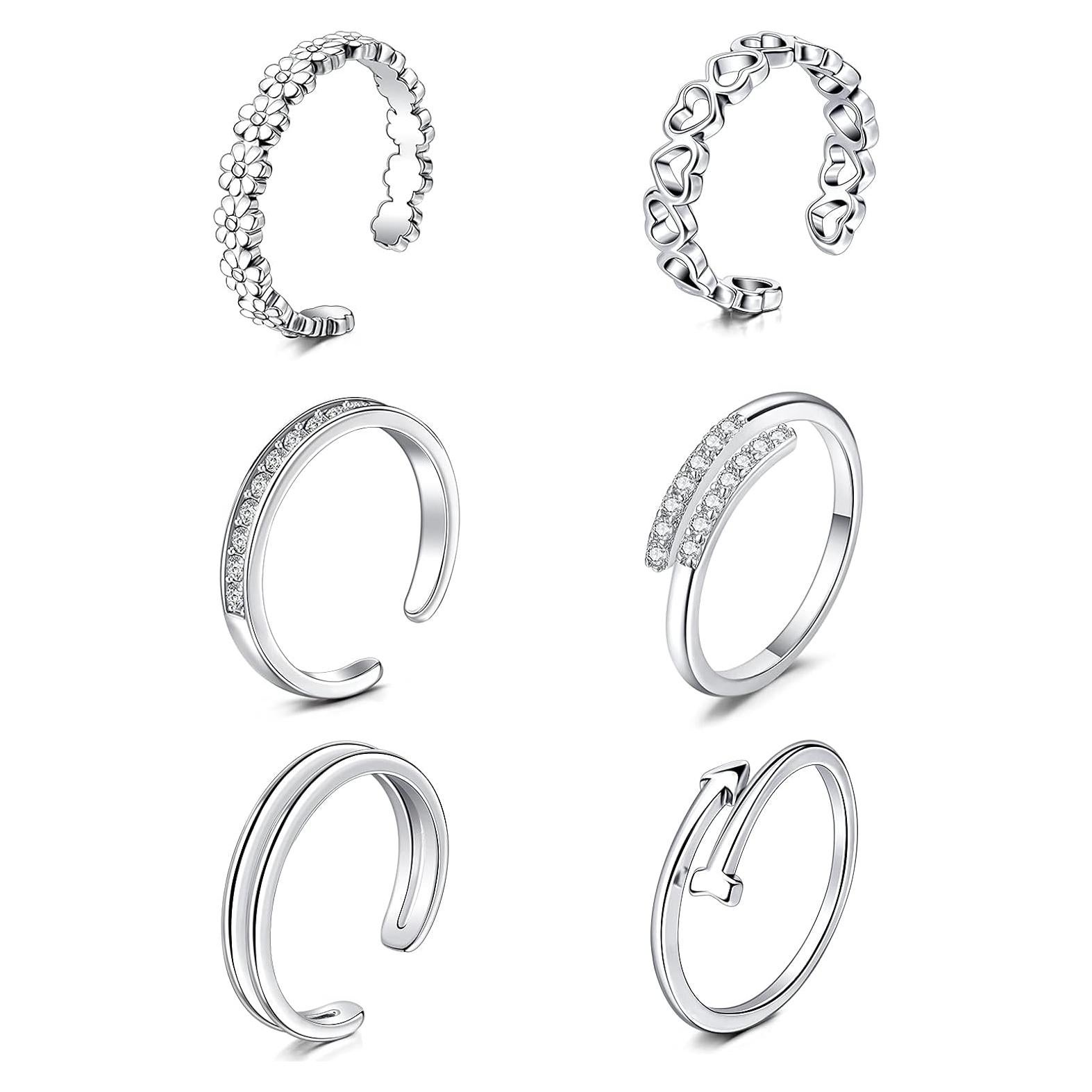 Anillos para Dedos QWALIT para Mujeres - Paquete de 6 Plata