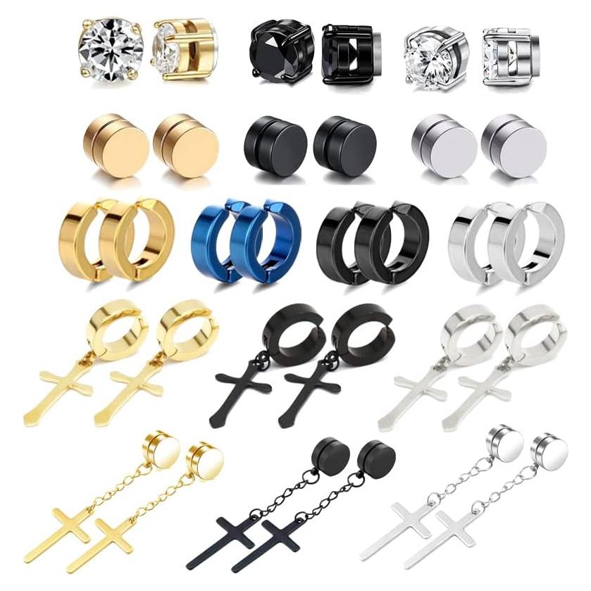 Set de 16 Pendientes Magnéticos JEWPARK Acero Inoxidable 316L