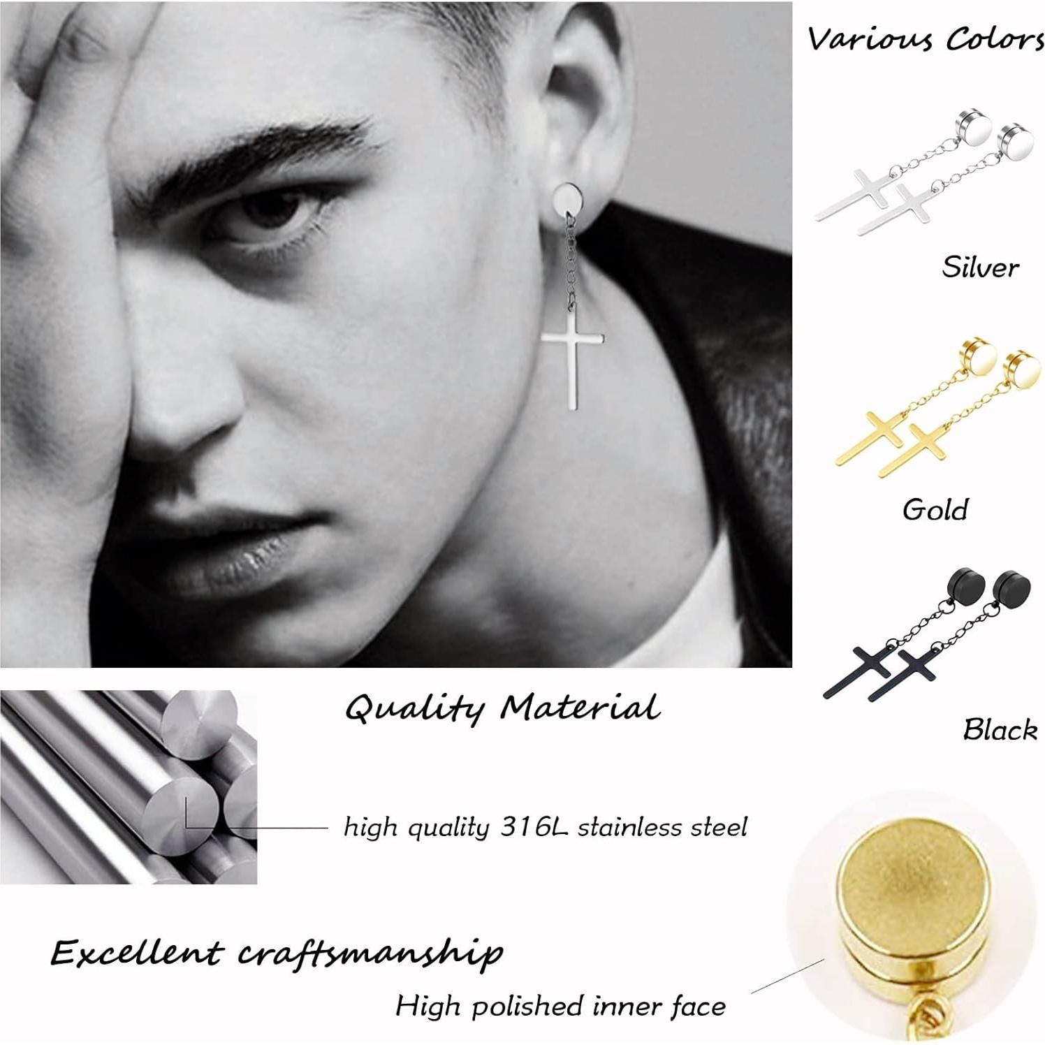 Set de 16 Pendientes Magnéticos JEWPARK Acero Inoxidable 316L