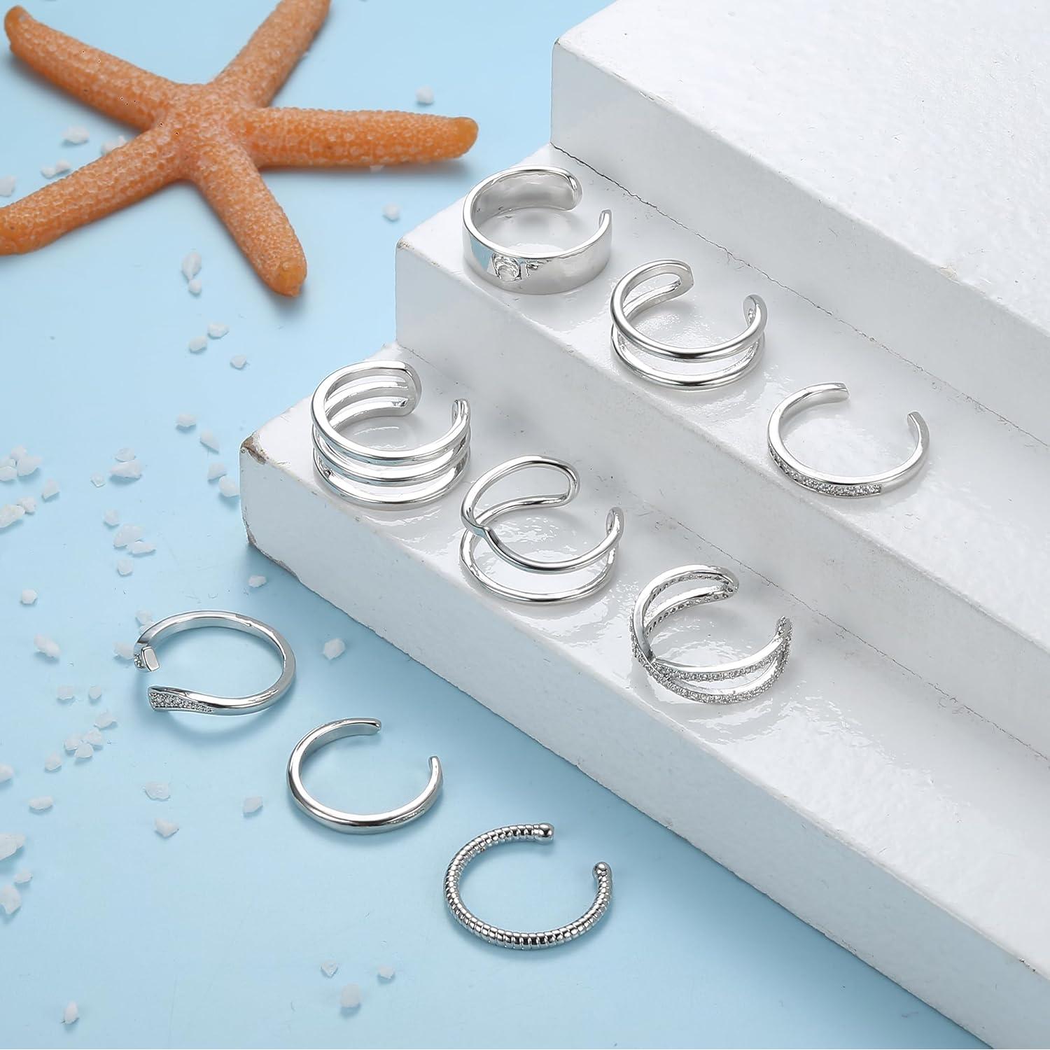 Conjunto de 9 Anillos Ajustables JeryWe para Mujeres Plata