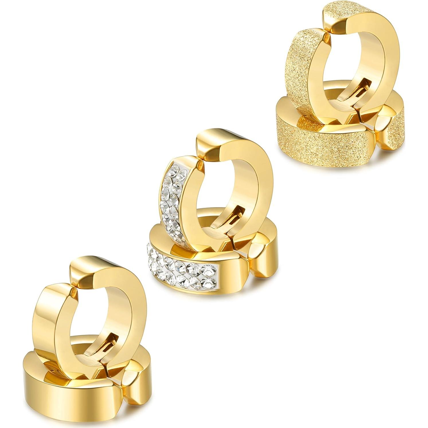 Pendientes Clip On Jstyle Acero Inoxidable Dorados 3 Pares