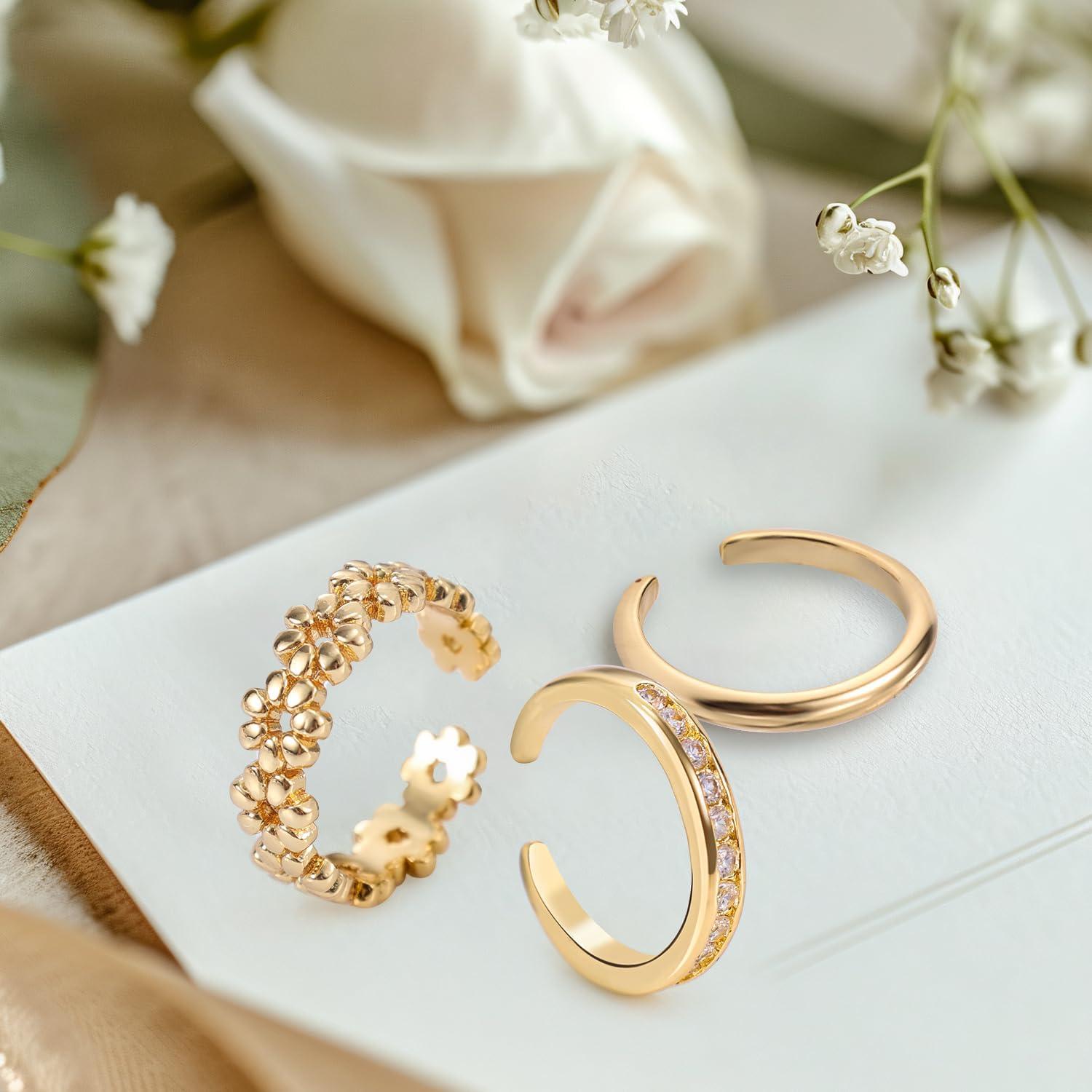 Juego de 3 Anillos para Dedos de los Pies Mikovivi Oro Ajustable