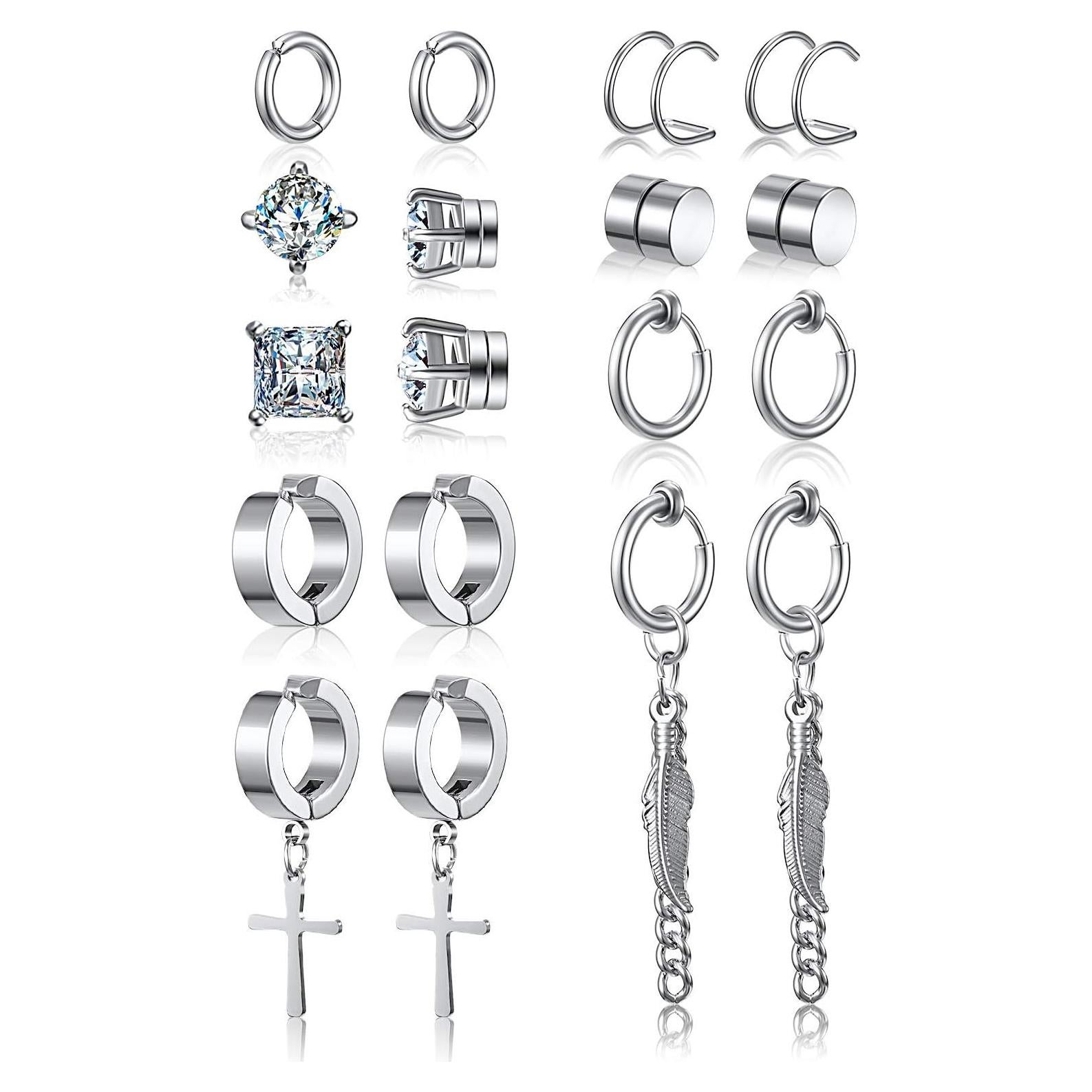 Pendientes Magnéticos No Perforados Hicarer - 9 Pares Acero Inoxidable