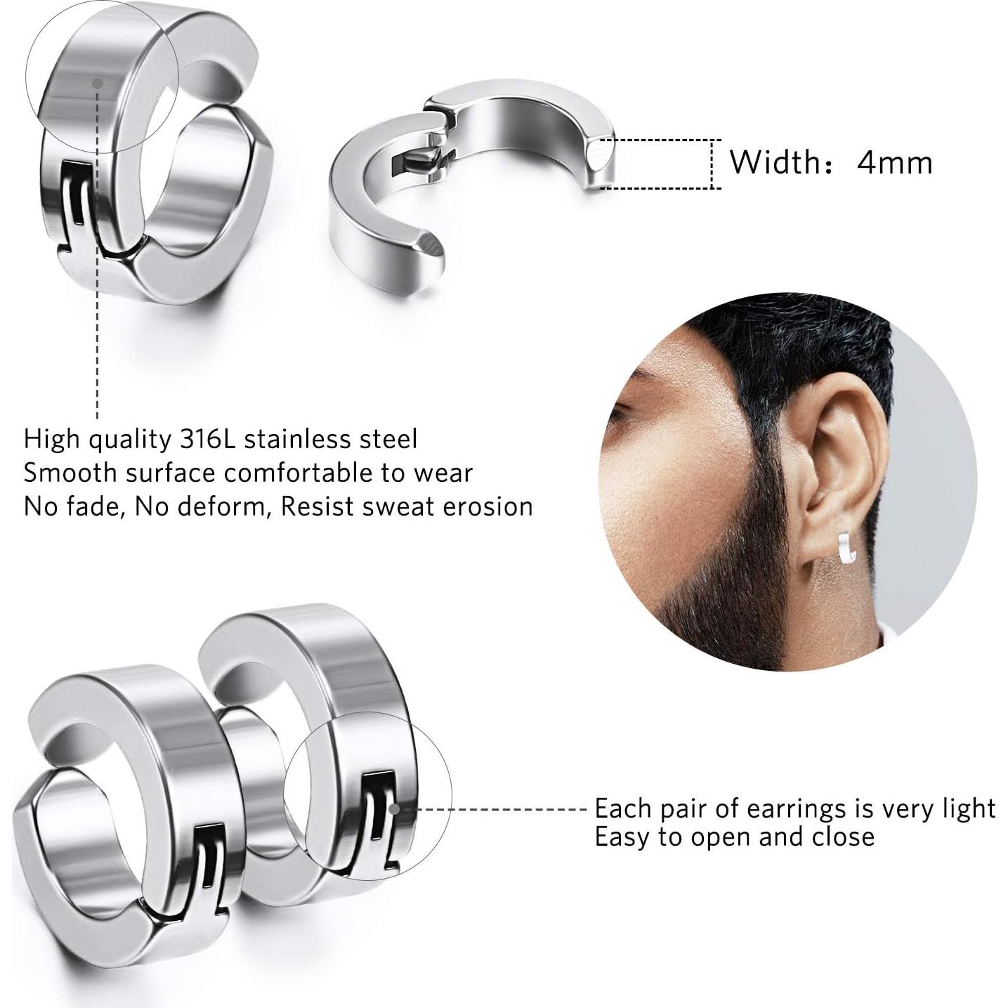 Pendientes Magnéticos No Perforados Hicarer - 9 Pares Acero Inoxidable