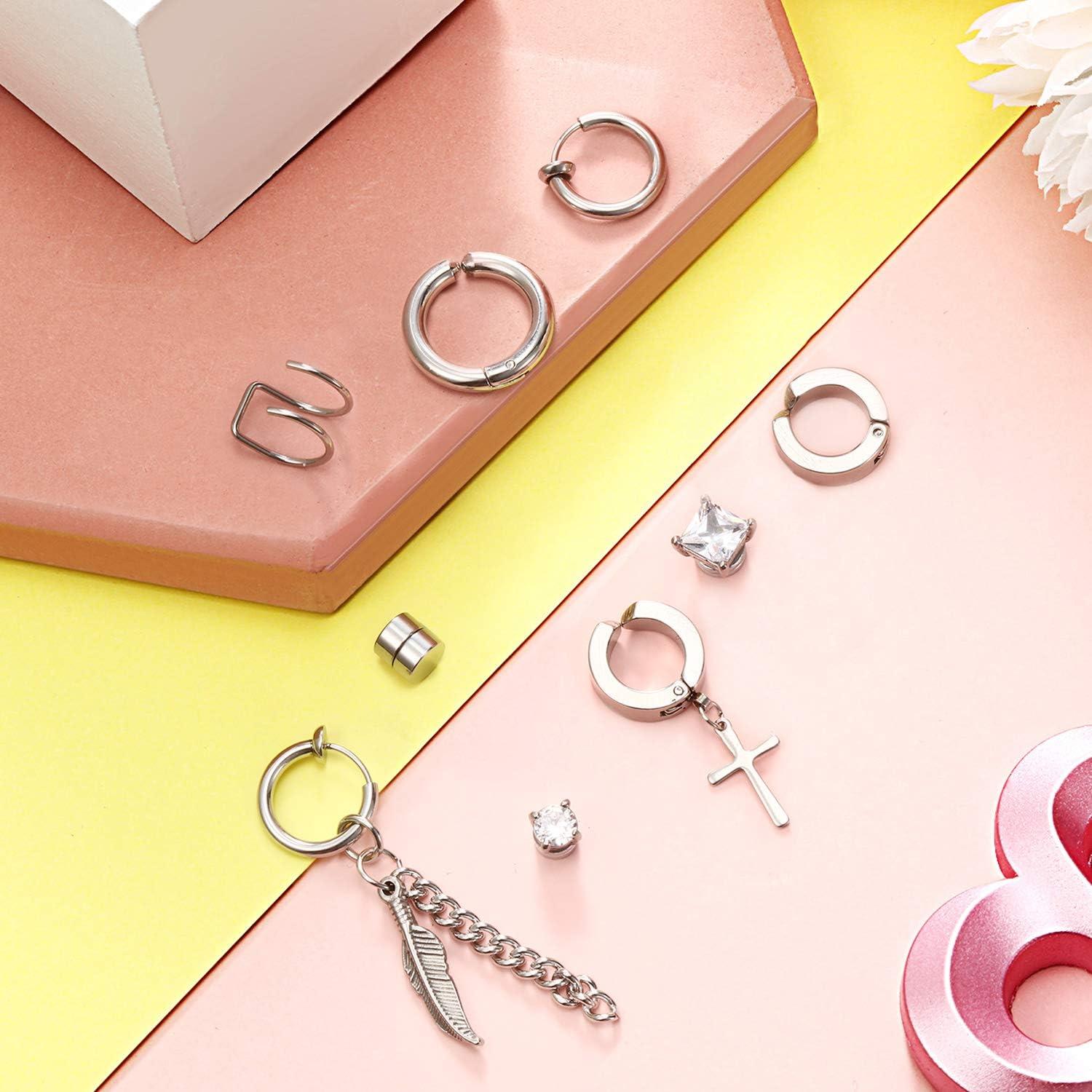 Pendientes Magnéticos No Perforados Hicarer - 9 Pares Acero Inoxidable