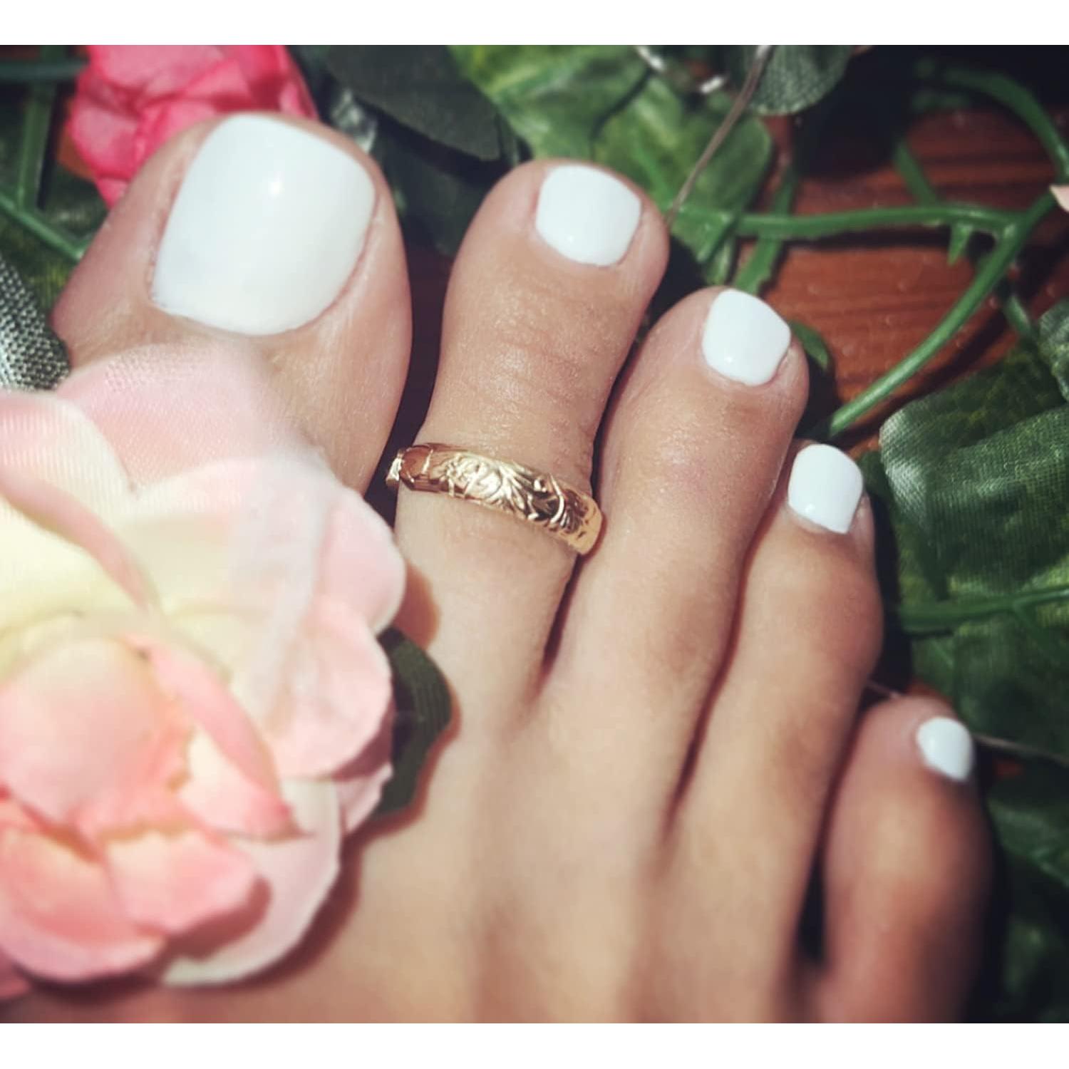Anillo de Dedo del Pie Ajustable Oro Relleno 14K Floral