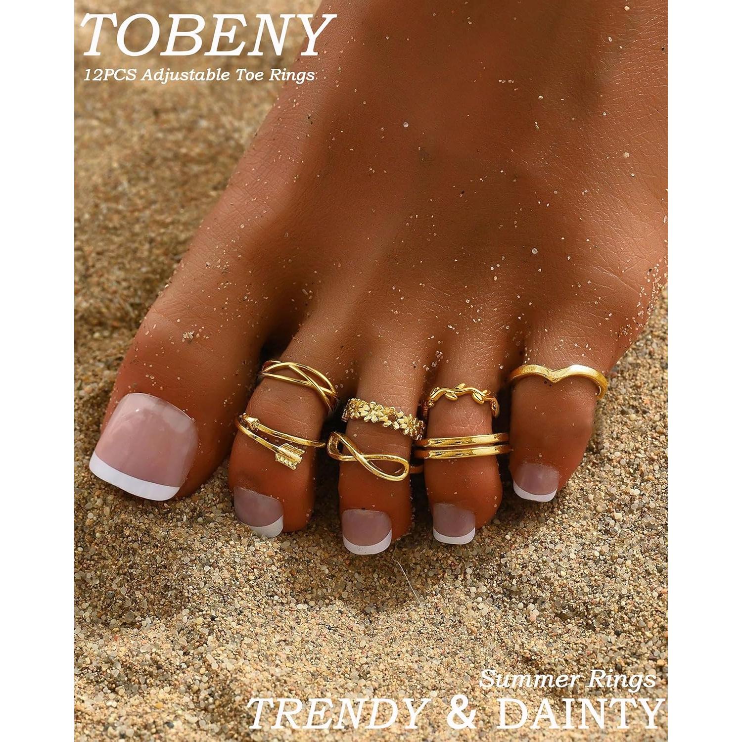 Conjunto de 12 Anillos Ajustables de Oro 14K para Mujeres