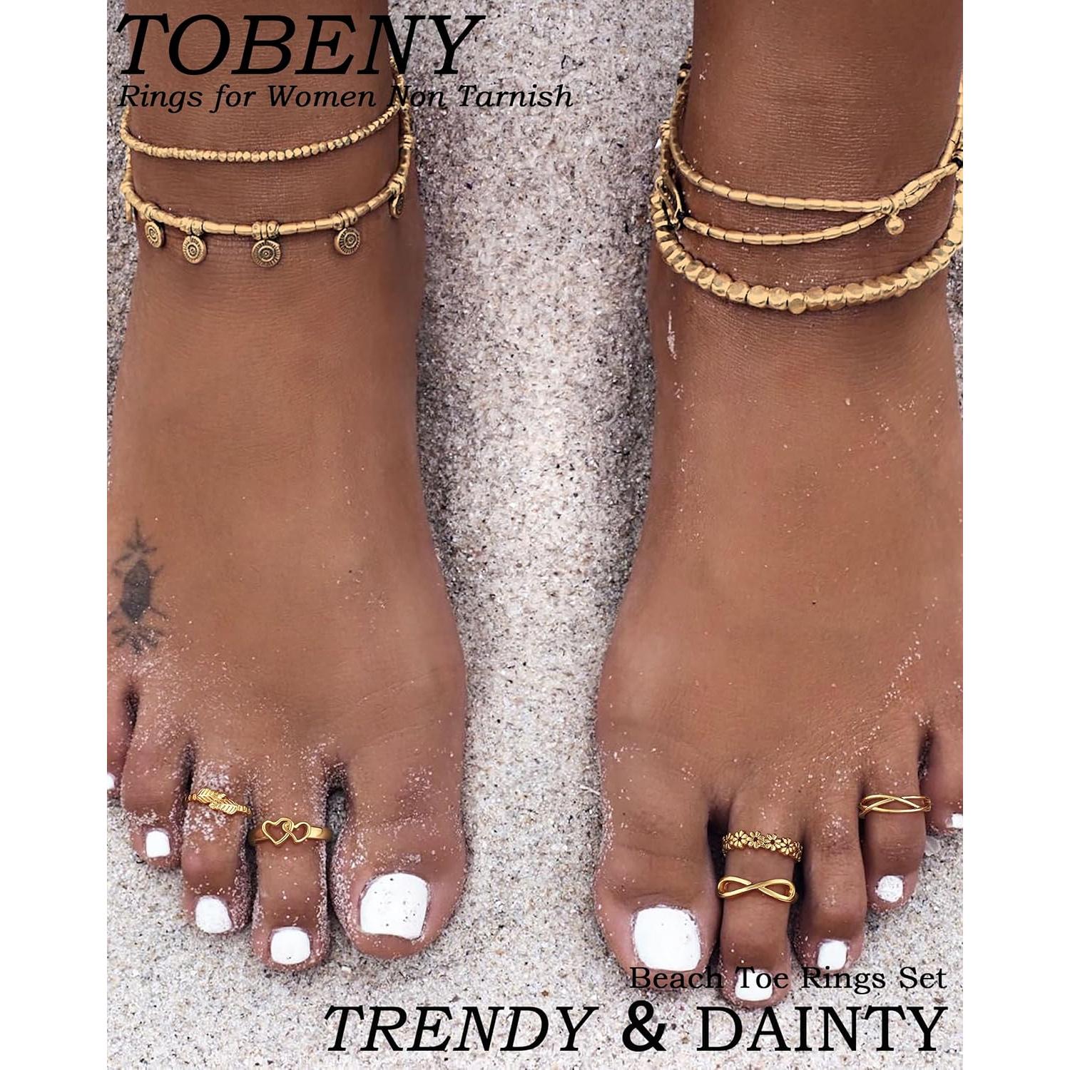 Conjunto de 12 Anillos Ajustables de Oro 14K para Mujeres