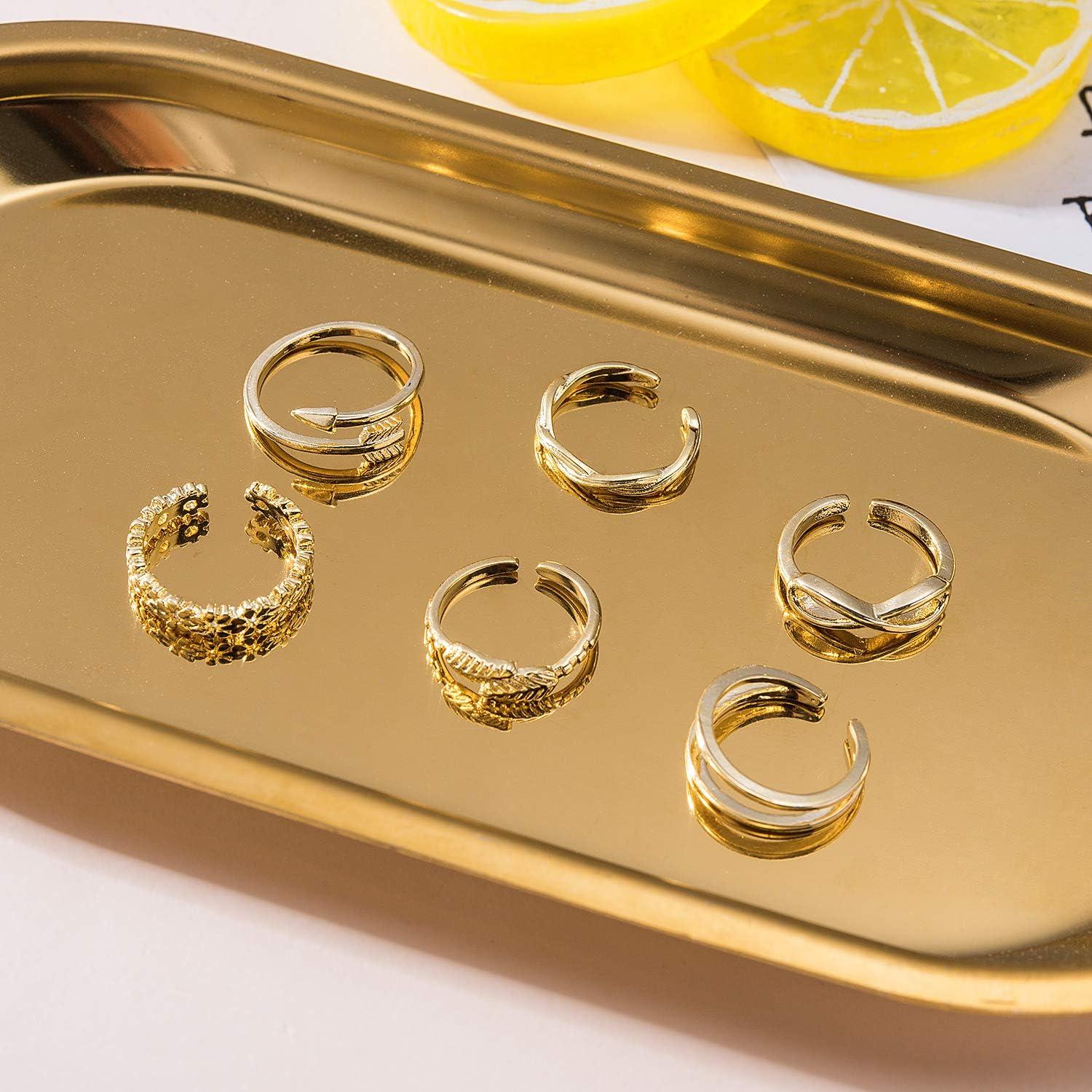 Conjunto de 12 Anillos Ajustables de Oro 14K para Mujeres