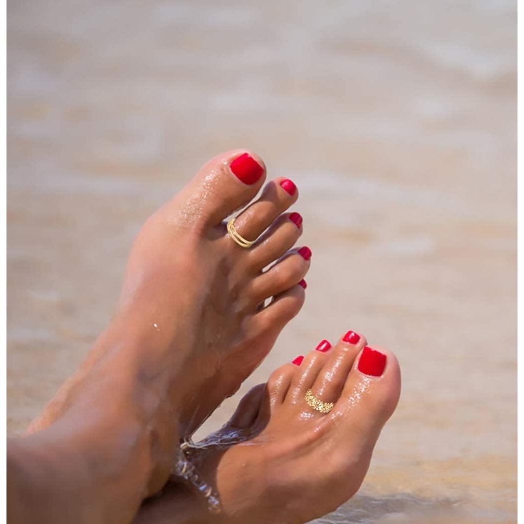 Conjunto de 12 Anillos Ajustables de Oro 14K para Mujeres