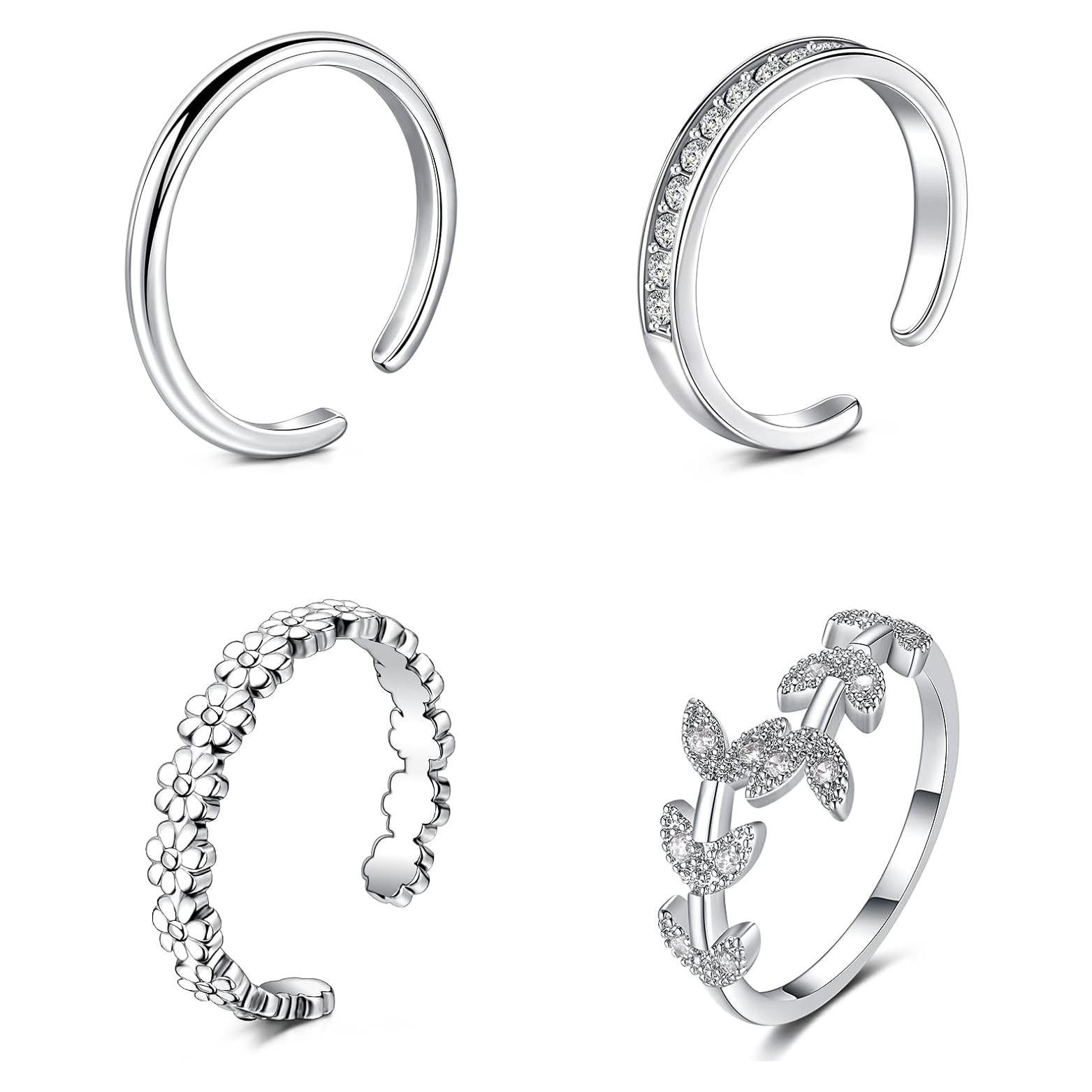 Anillos para Dedos de los Pies JFORYOU 4 Piezas Ajustables Plateados