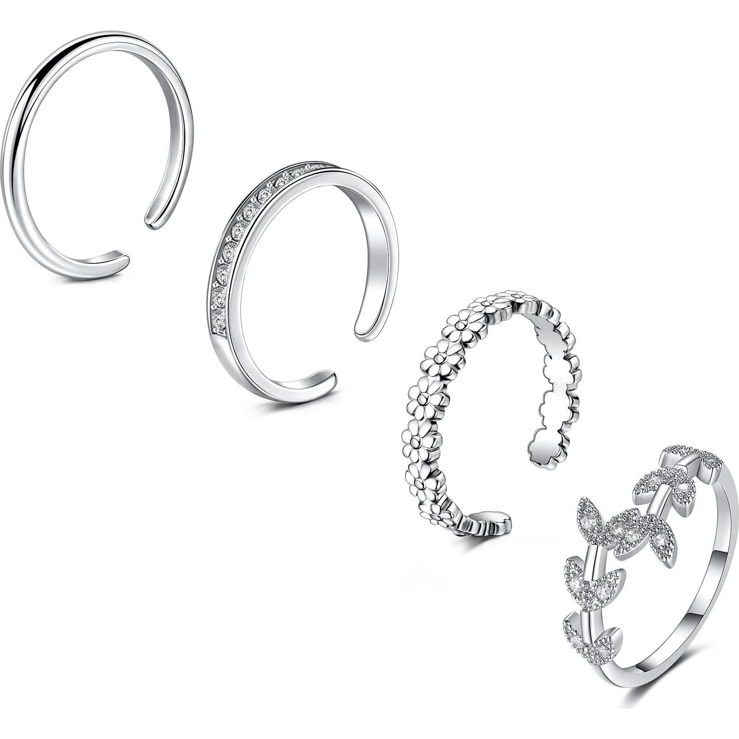 Anillos para Dedos de los Pies JFORYOU 4 Piezas Ajustables Plateados