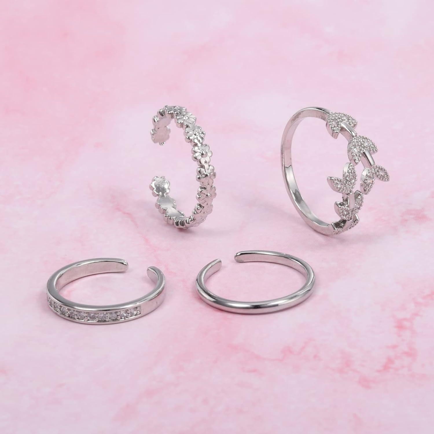 Anillos para Dedos de los Pies JFORYOU 4 Piezas Ajustables Plateados