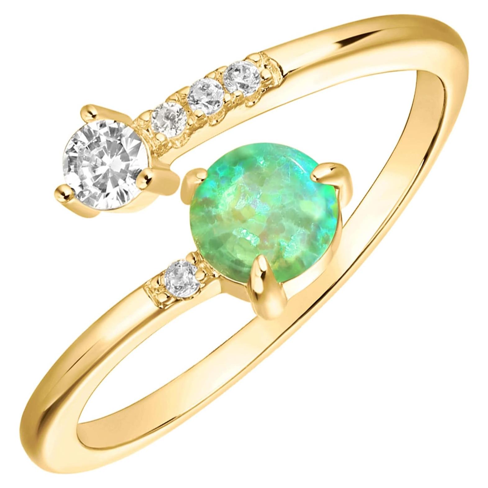 Anillo Ajustable de Ópalo Verde PAVOI Baño Oro 14K Mujeres