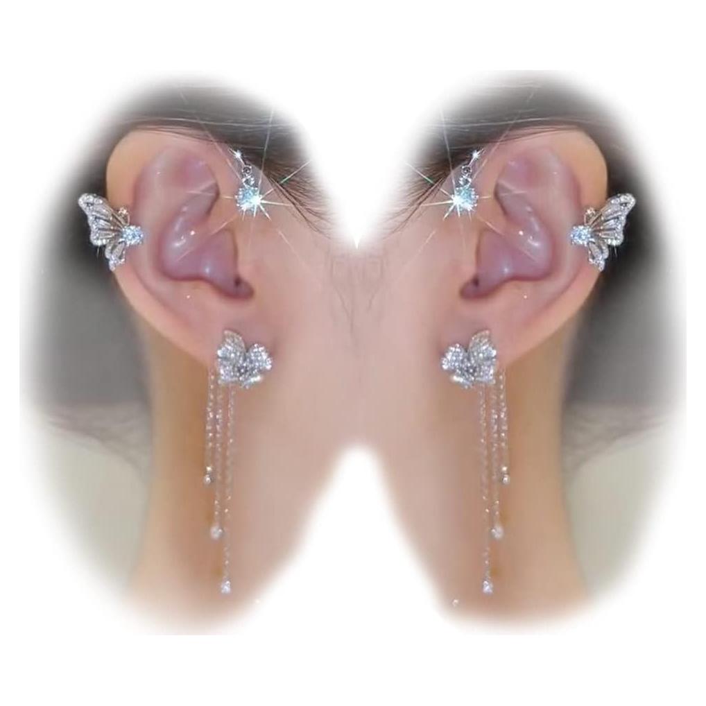 Aretes de Mariposa Cuff Sin Perforación LAKIYOYO con Rhinestones