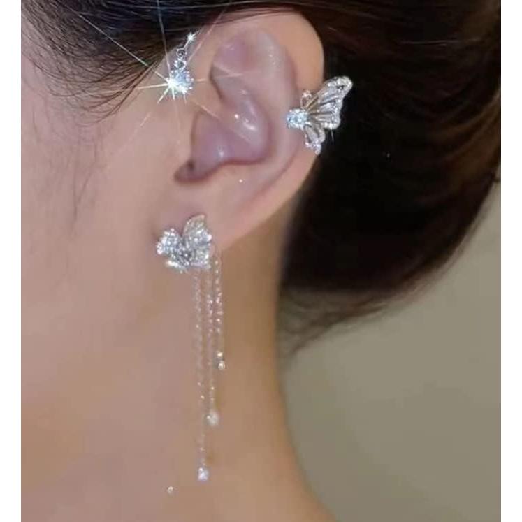 Aretes de Mariposa Cuff Sin Perforación LAKIYOYO con Rhinestones