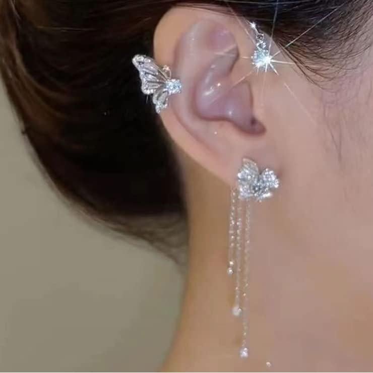 Aretes de Mariposa Cuff Sin Perforación LAKIYOYO con Rhinestones