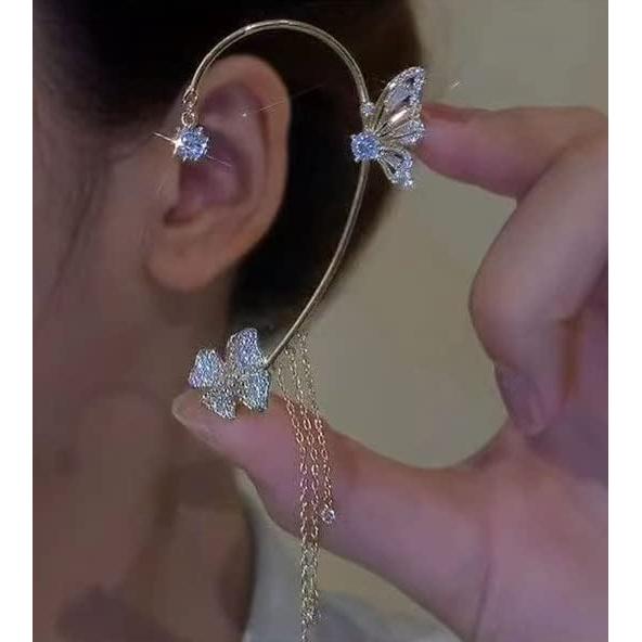 Aretes de Mariposa Cuff Sin Perforación LAKIYOYO con Rhinestones