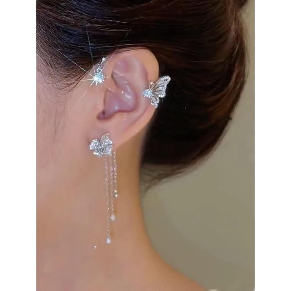 Aretes de Mariposa Cuff Sin Perforación LAKIYOYO con Rhinestones