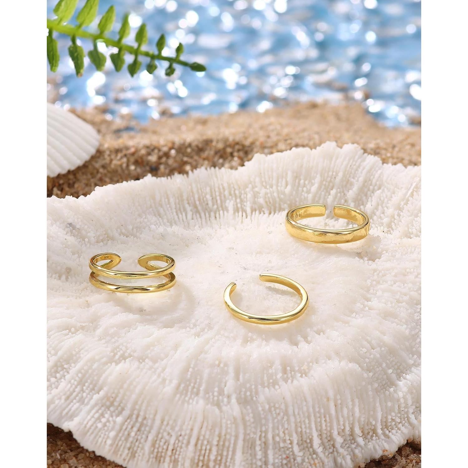 Anillos de Dedo Ajustables Oro 14K para Mujeres - 9 Piezas