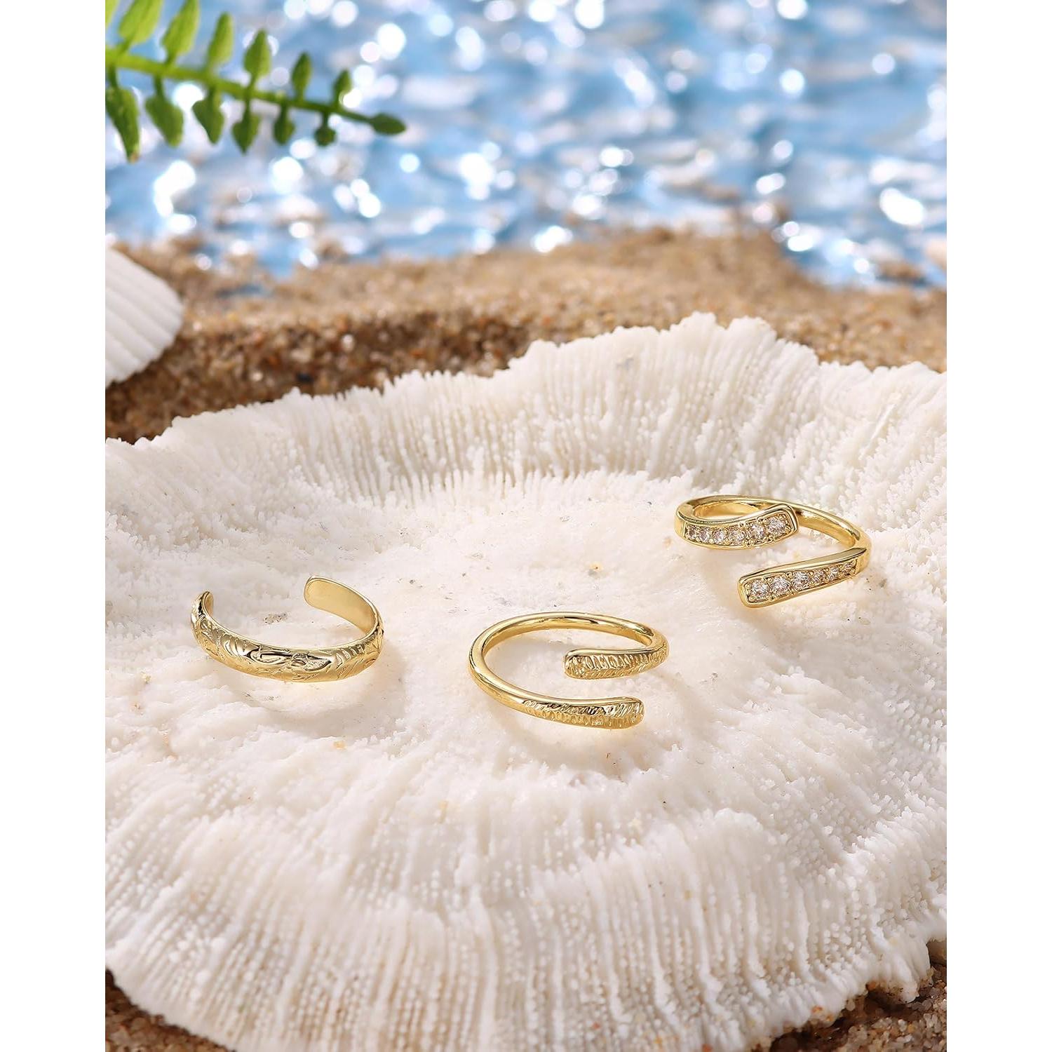 Anillos de Dedo Ajustables Oro 14K para Mujeres - 9 Piezas