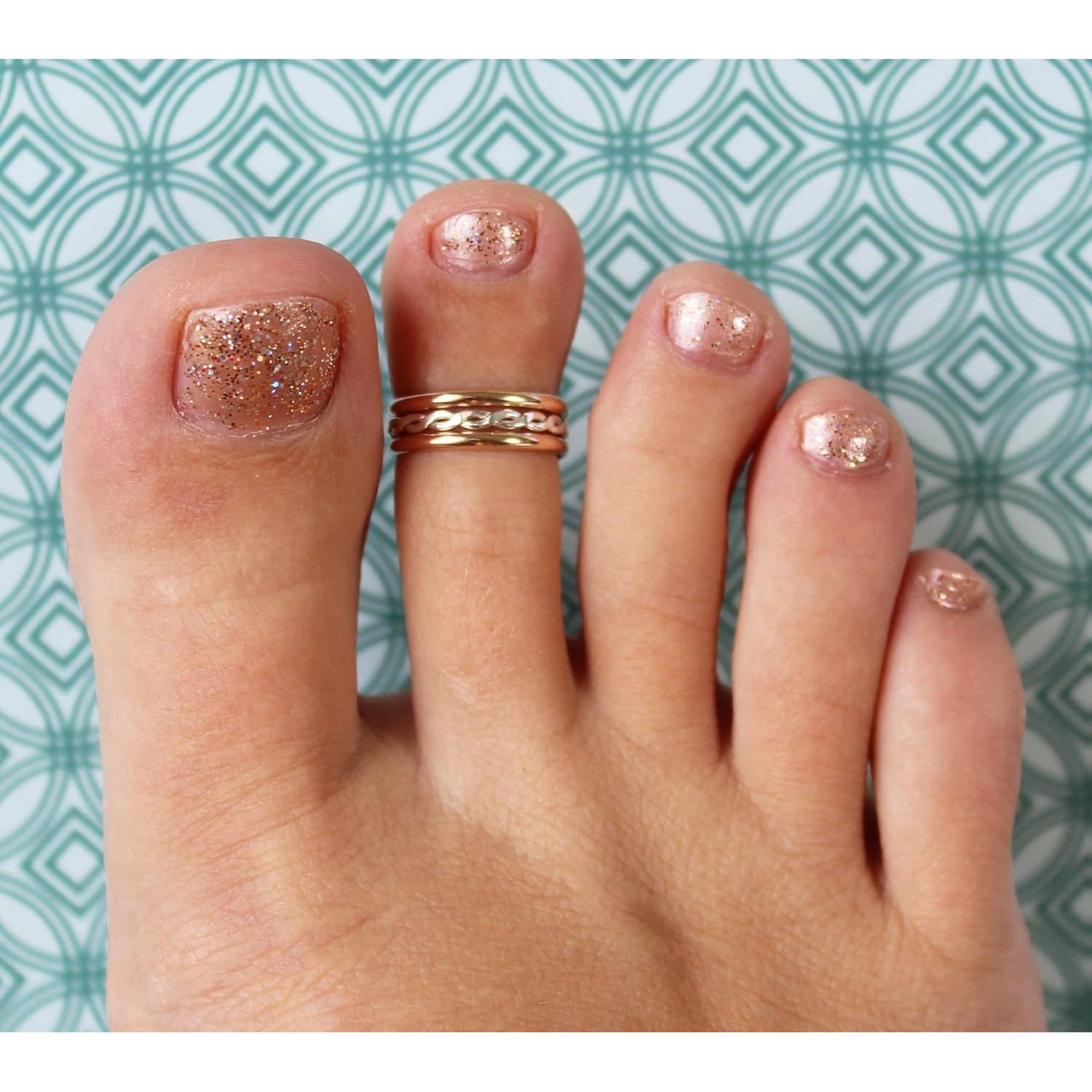 Anillo de Dedo del Pie Ajustable Unisex Oro 14K y Plata 925