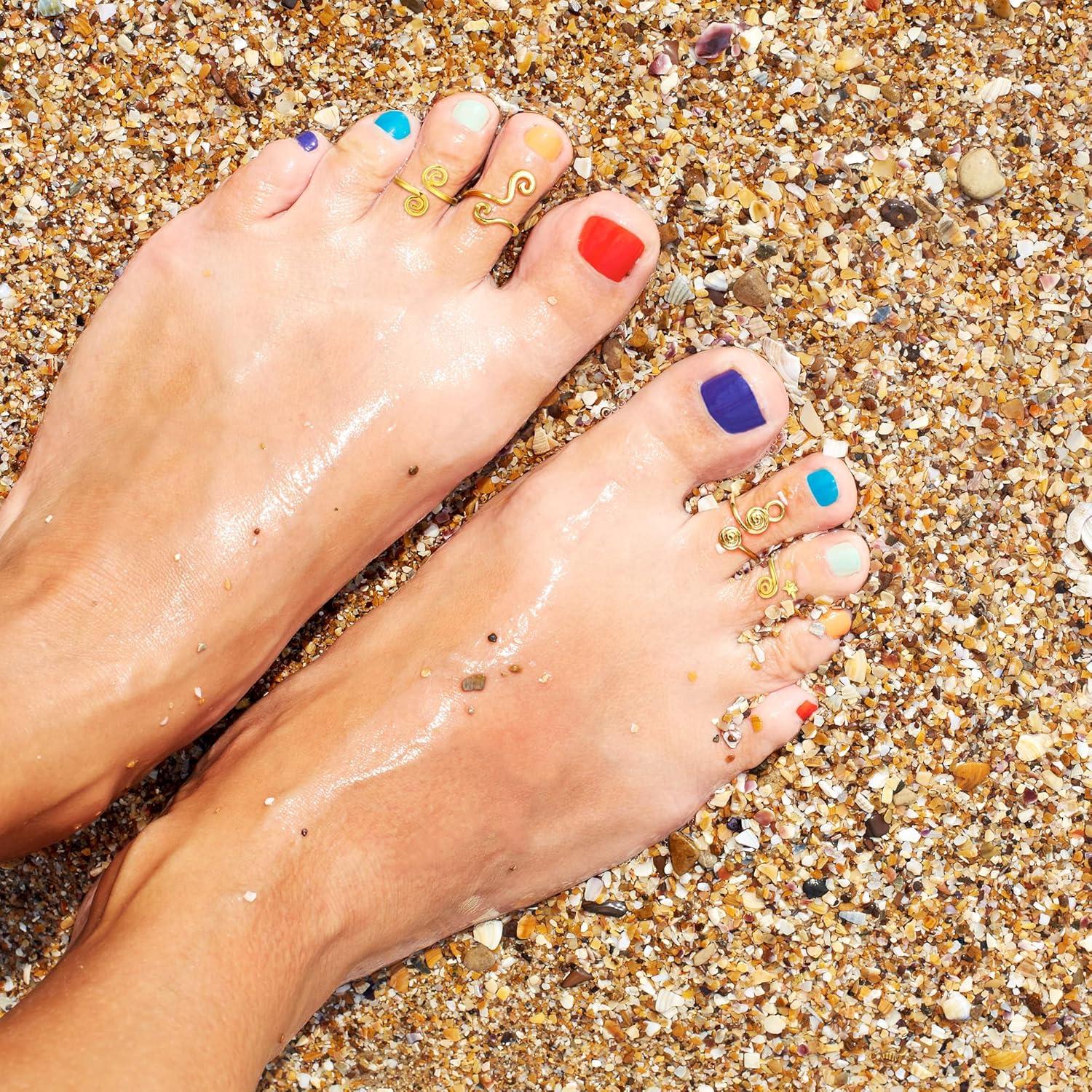 Conjunto 12 Anillos Ajustables para Dedos de los Pies Oro Mujeres