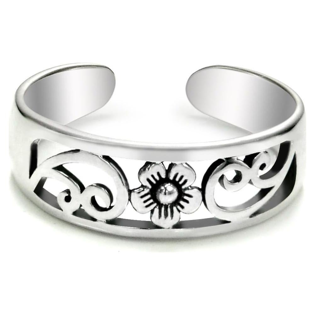 Anillo ajustable de plata esterlina 925 flor Plumeria