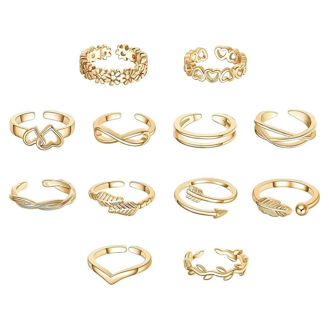 Conjunto 12 Anillos Ajustables para Dedos de los Pies Dorados