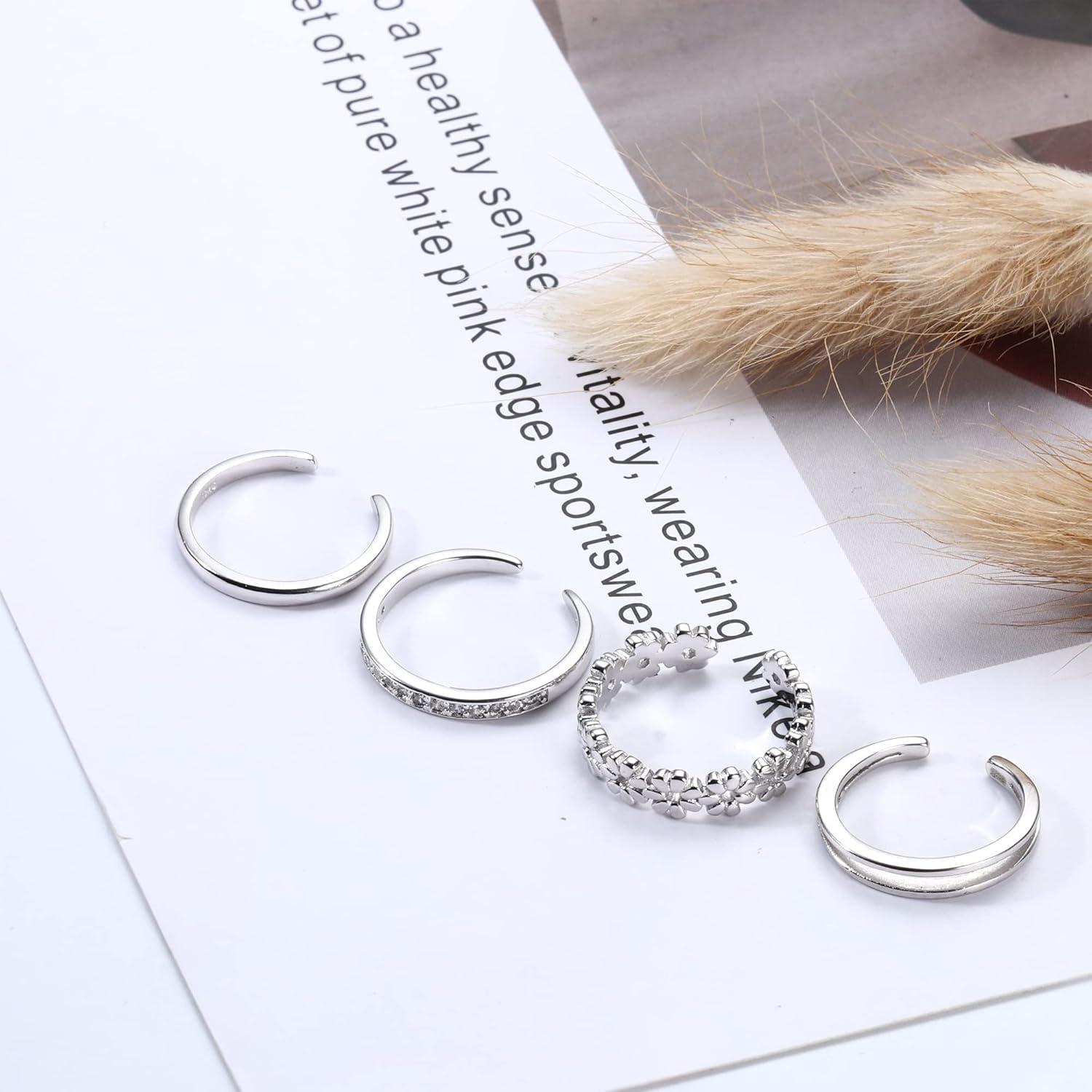 Set de 4 Anillos Abiertos Ajustables de Plata Esterlina 925