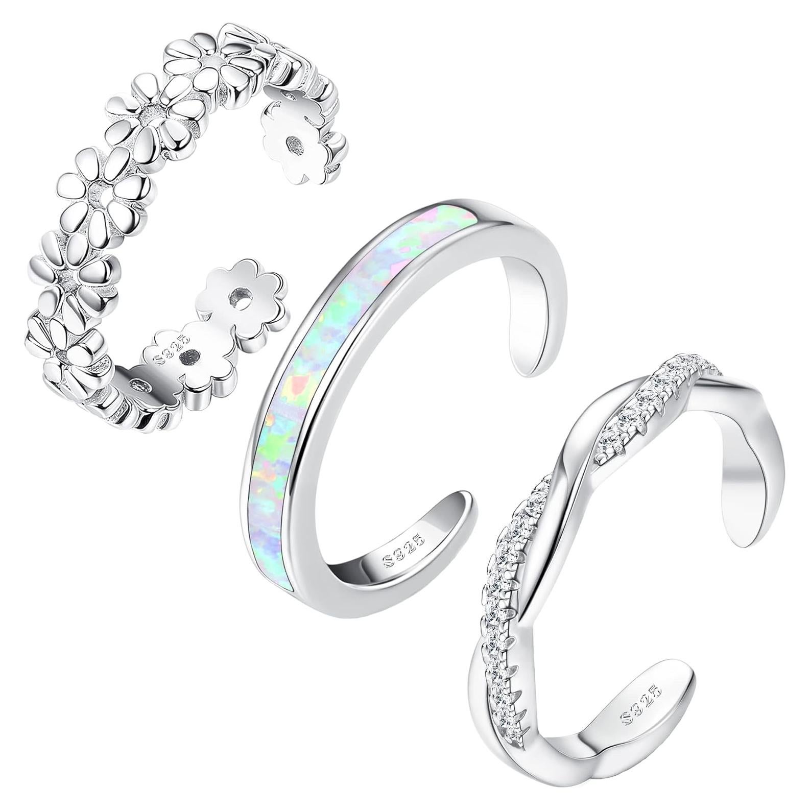 Anillos de Dedo del Pie Fiasaso 3 Pcs Plata Esterlina 925