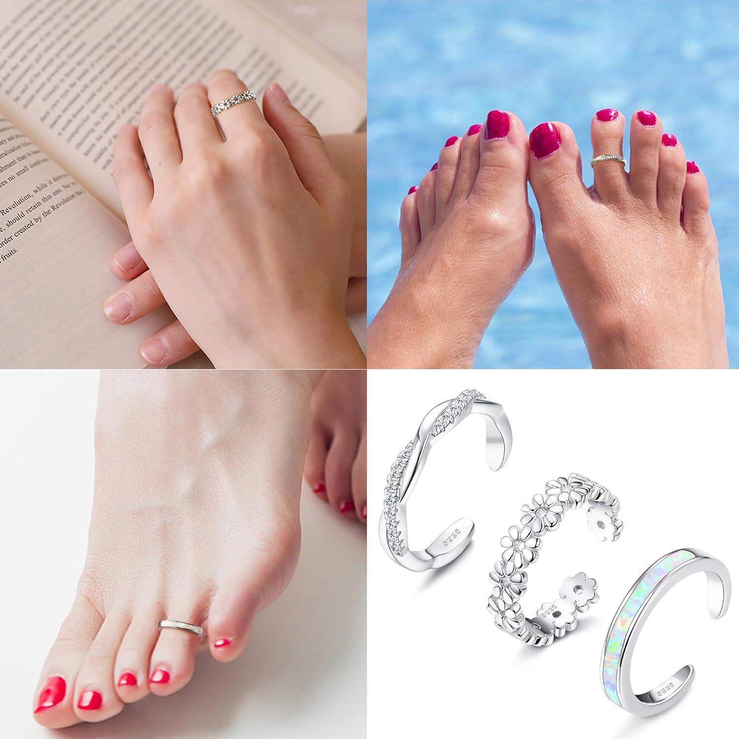 Anillos de Dedo del Pie Fiasaso 3 Pcs Plata Esterlina 925