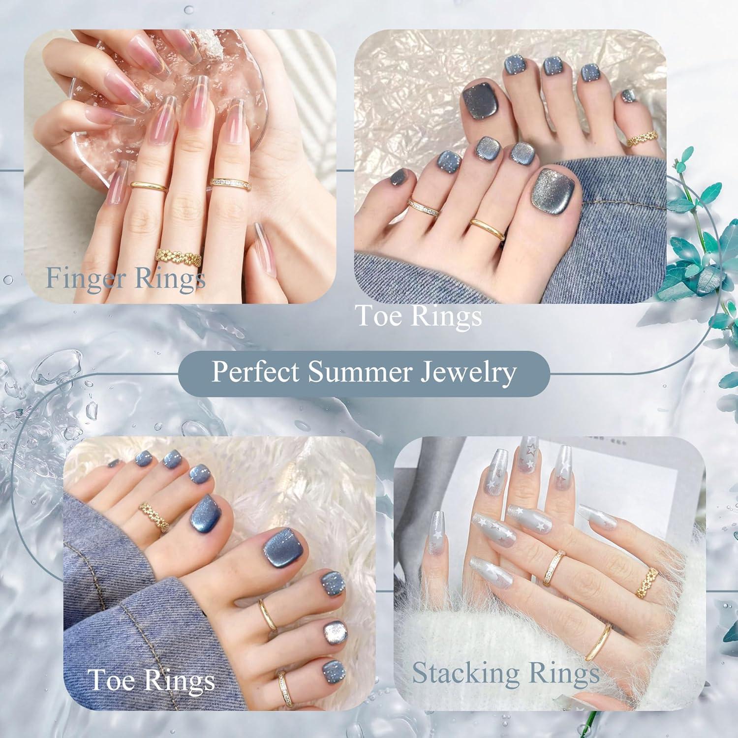 Conjunto de Anillos de Dedo del Pie Jstyle 14K Oro Relleno 3 Pcs